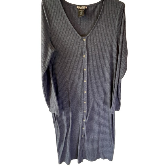 Dresses & Skirts - Paper Doll Ribbed Blue Sweater Dress‎ Women L Comfort Cozy Minimal Buttons Long